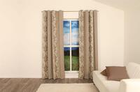 Supervoordelig overgordijn. Met barokpatroon en lengtestreep.