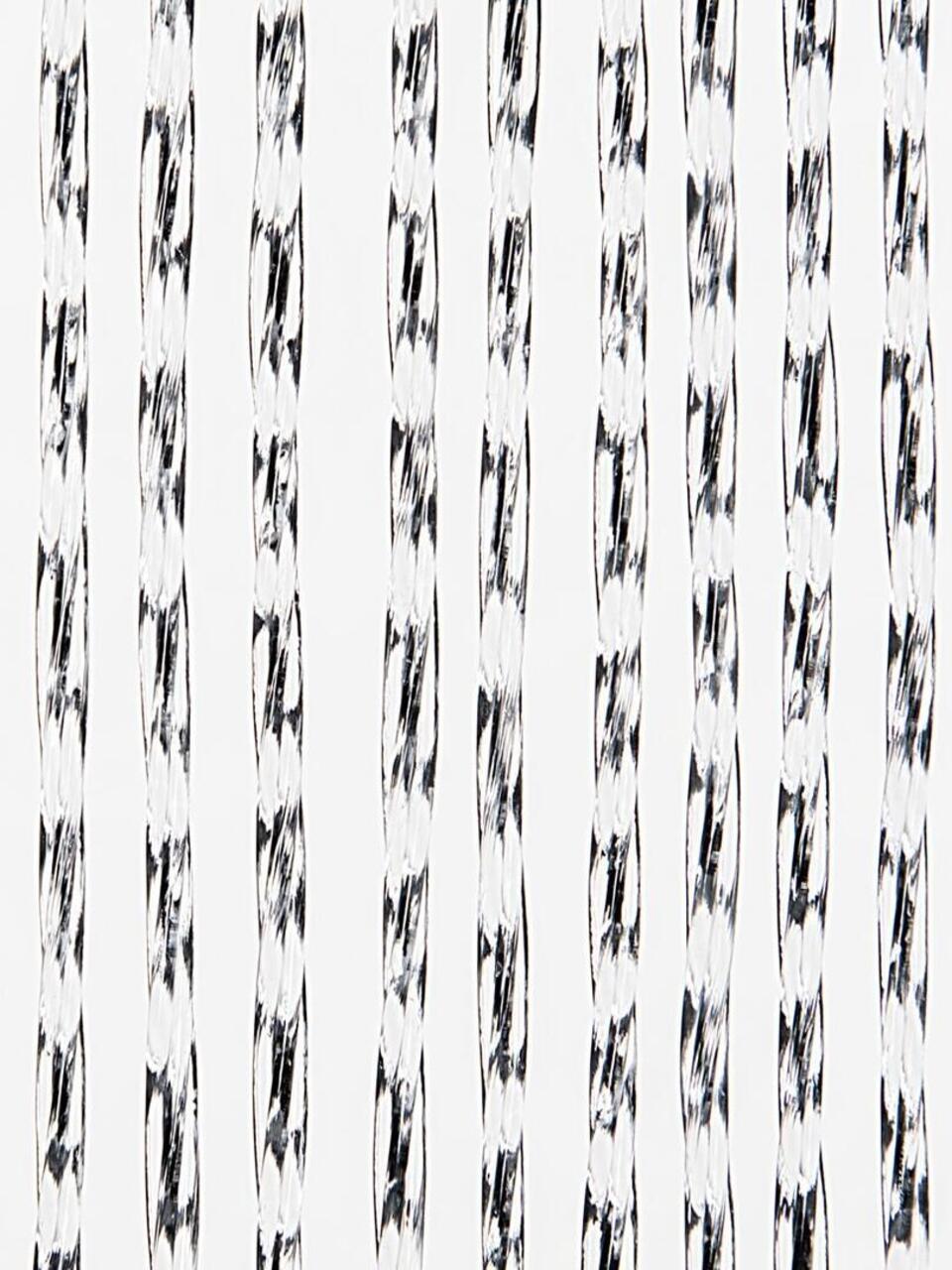 Transparant deurgordijn met zwarte details en een afmeting van 90x220 cm