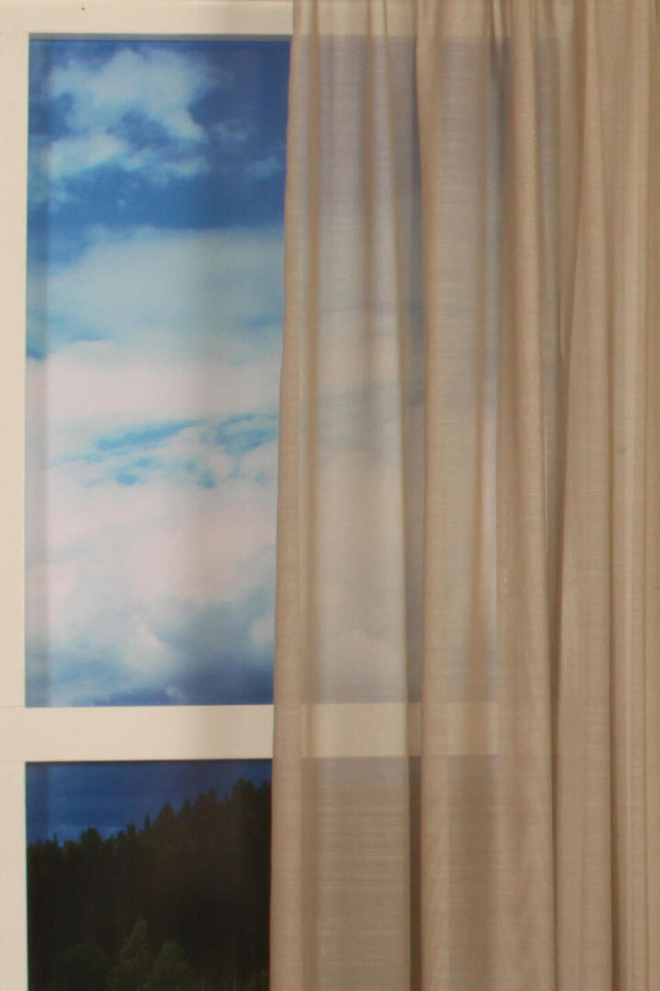 Vlam vertragende inbetween in zand kleur met een subtiel lengtestreep patroon