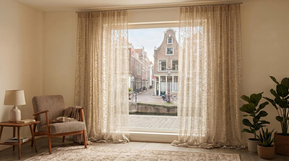 Inbetween Danzig is een kamerhoge, ausbrenner stof voorzien van een glanzende foliedruk