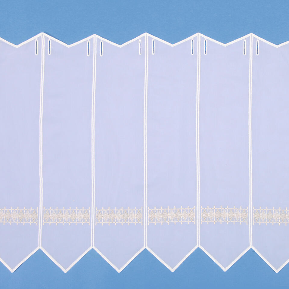 Wit transparante val met grijsbruine geborduurde patronen